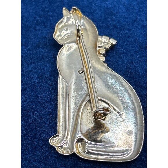 Gold-Tone Cat Brooch Pin With Rhinestone Collar - Picture 4 of 4